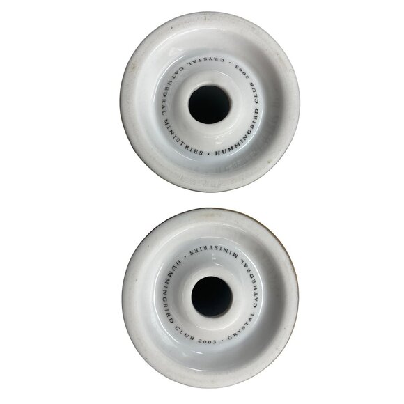 Set Of 2 Crystal Cathedral Ministries Hummingbird Club 2003 Porcelain Candle Sti - Picture 7 of 10